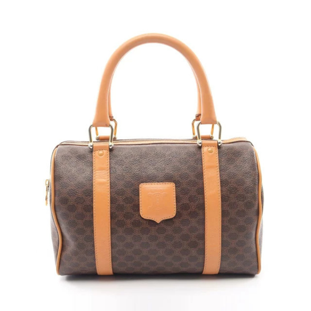 Celine Macadam Boston Bag Handbag Canvas Leather Brown